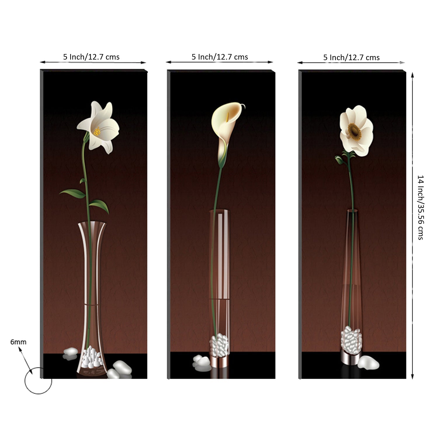 6MM MDF Set of 3 Botanical Floral Satin Matt Texture UV Art Painting Kafalo