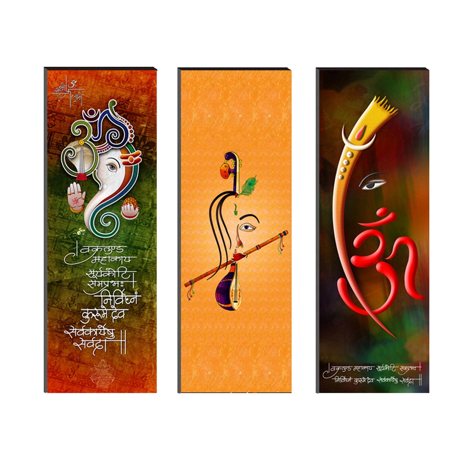 6MM MDF Set of 3 Lord Ganesha Satin Matt Texture UV Art Painting Kafalo
