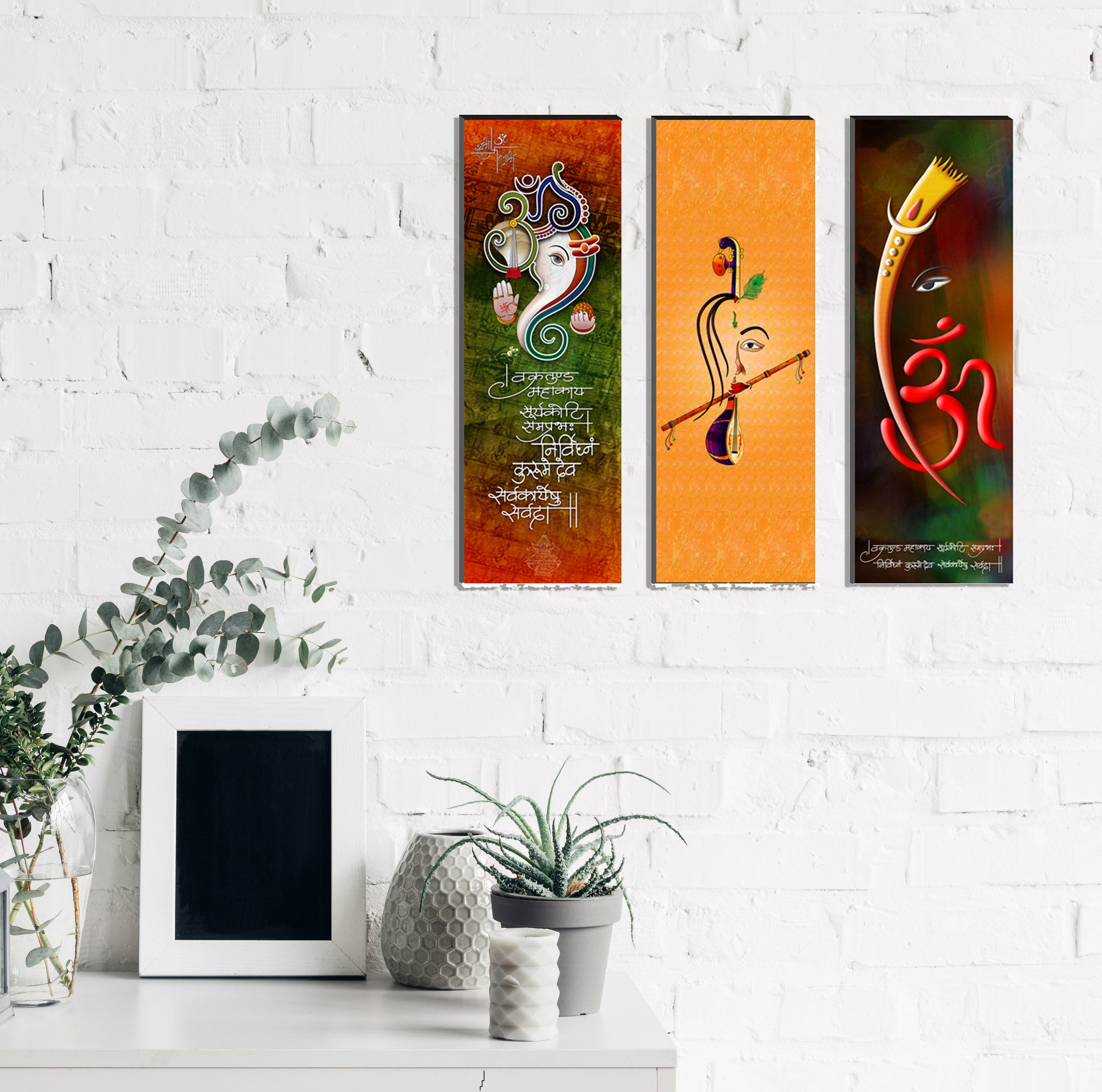 6MM MDF Set of 3 Lord Ganesha Satin Matt Texture UV Art Painting Kafalo