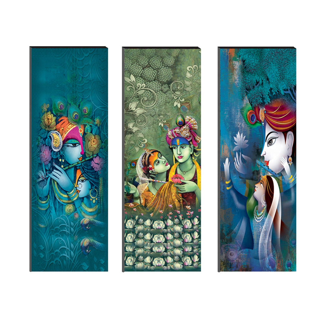 6MM MDF Set of 3 Radha Krishna Satin Matt Texture UV Art Painting Kafalo