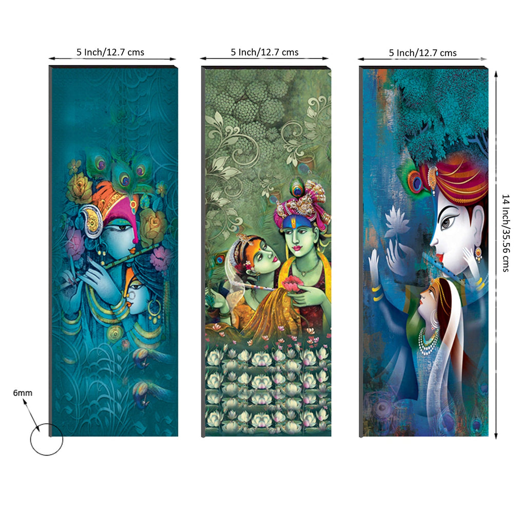 6MM MDF Set of 3 Radha Krishna Satin Matt Texture UV Art Painting Kafalo