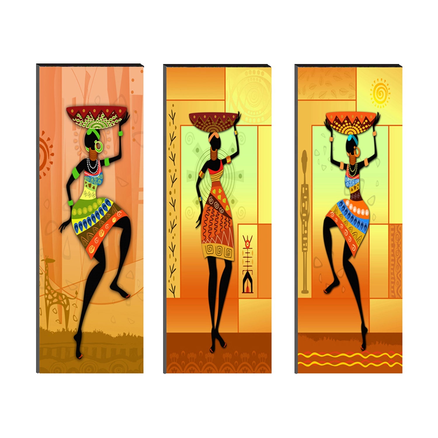 6MM MDF Set of 3 Dancing Tribal Women Satin Matt Texture UV Art Painting Kafalo