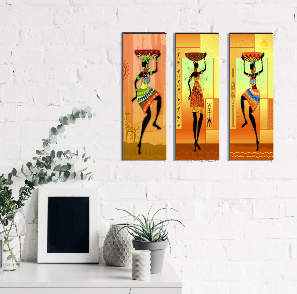 6MM MDF Set of 3 Dancing Tribal Women Satin Matt Texture UV Art Painting Kafalo