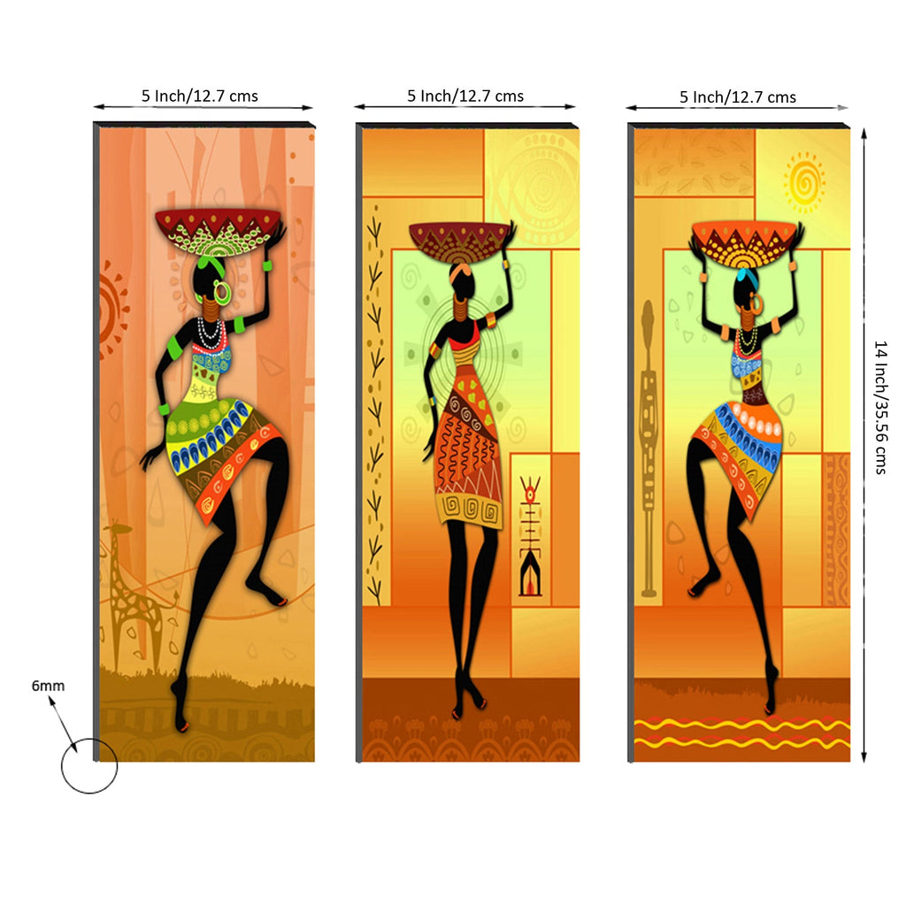 6MM MDF Set of 3 Dancing Tribal Women Satin Matt Texture UV Art Painting Kafalo