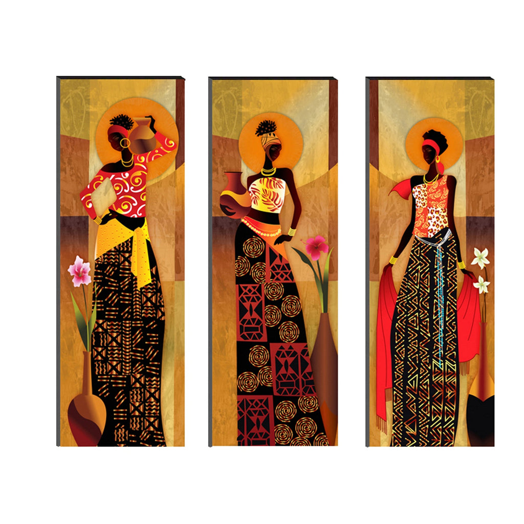 6MM MDF Set of 3 Dancing Tribal Women Satin Matt Texture UV Art Painting Kafalo