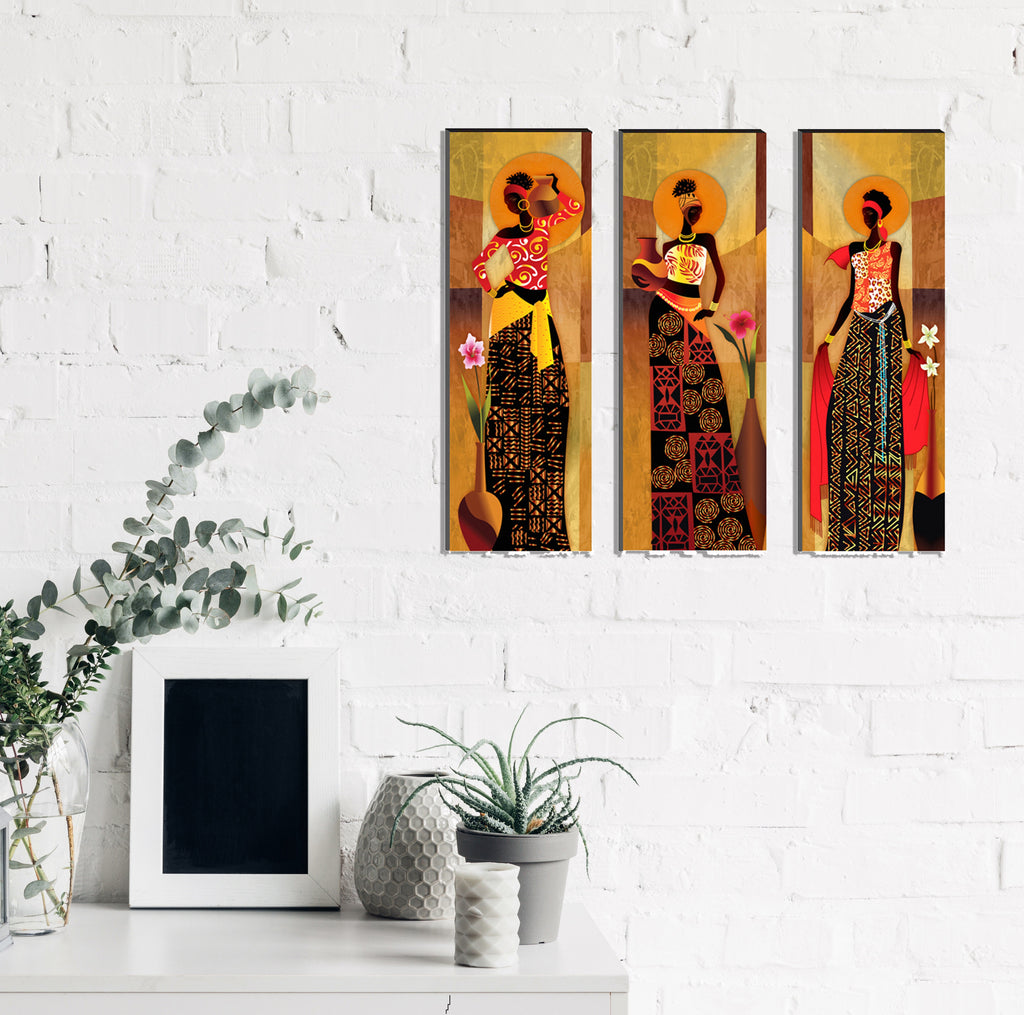 6MM MDF Set of 3 Dancing Tribal Women Satin Matt Texture UV Art Painting Kafalo