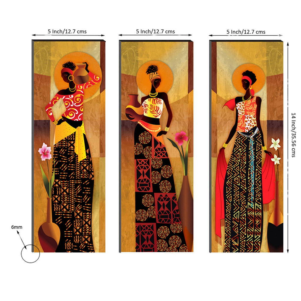 6MM MDF Set of 3 Dancing Tribal Women Satin Matt Texture UV Art Painting Kafalo