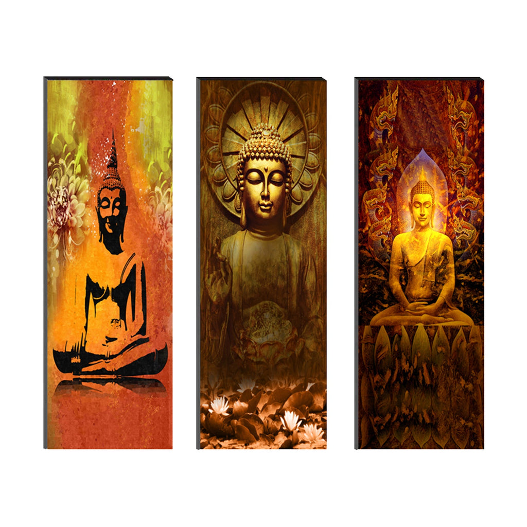 6MM MDF Set of 3 Lord Buddha Satin Matt Texture UV Art Painting Kafalo