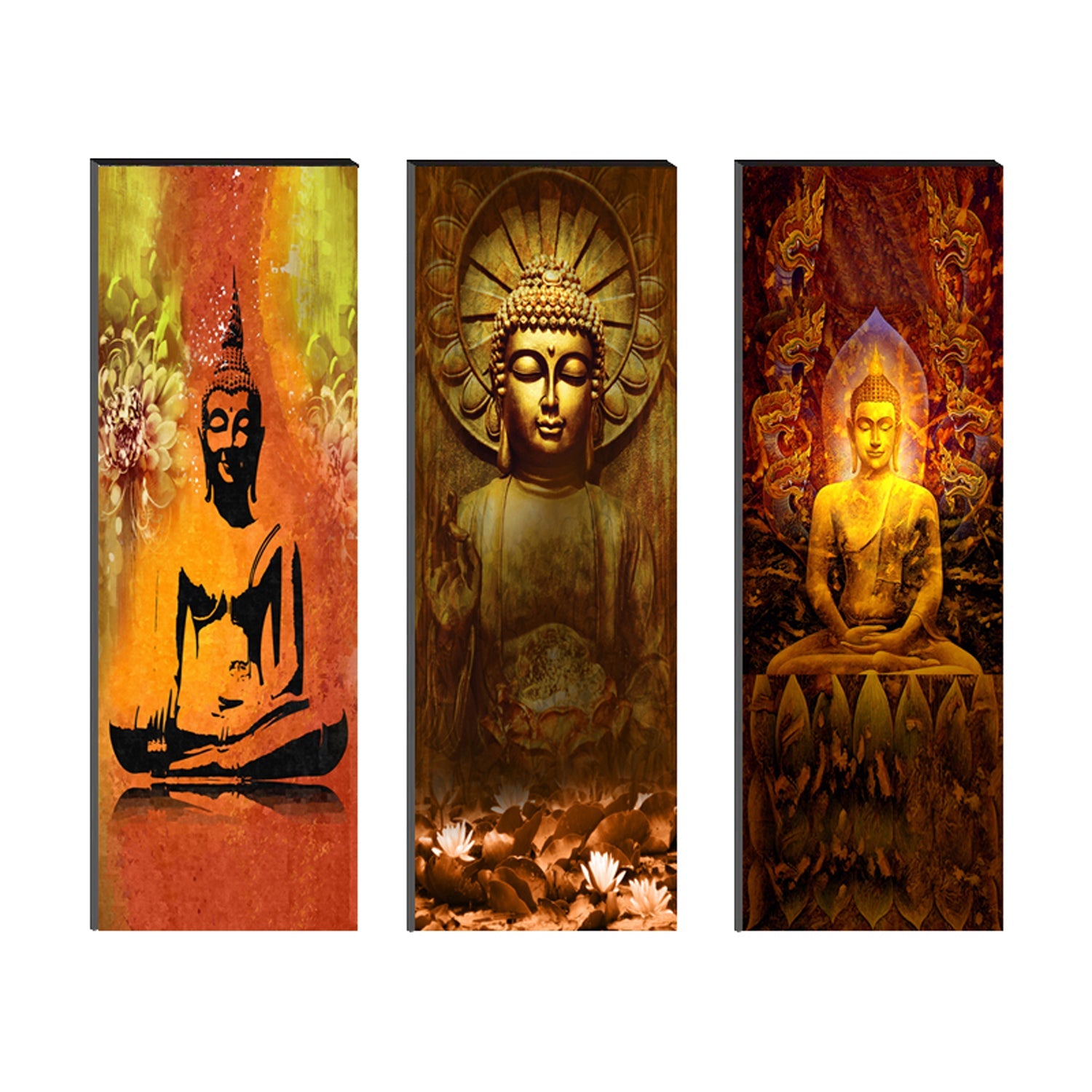 6MM MDF Set of 3 Lord Buddha Satin Matt Texture UV Art Painting Kafalo