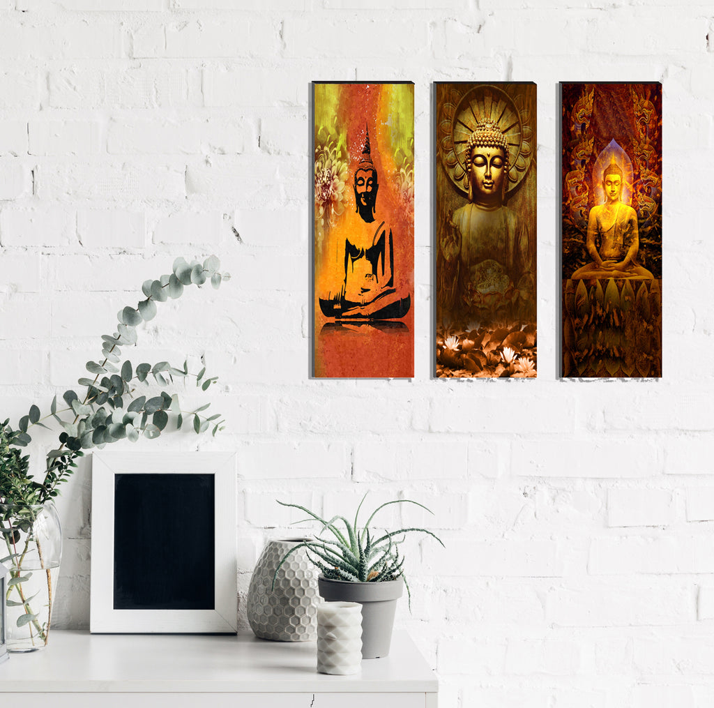 6MM MDF Set of 3 Lord Buddha Satin Matt Texture UV Art Painting Kafalo