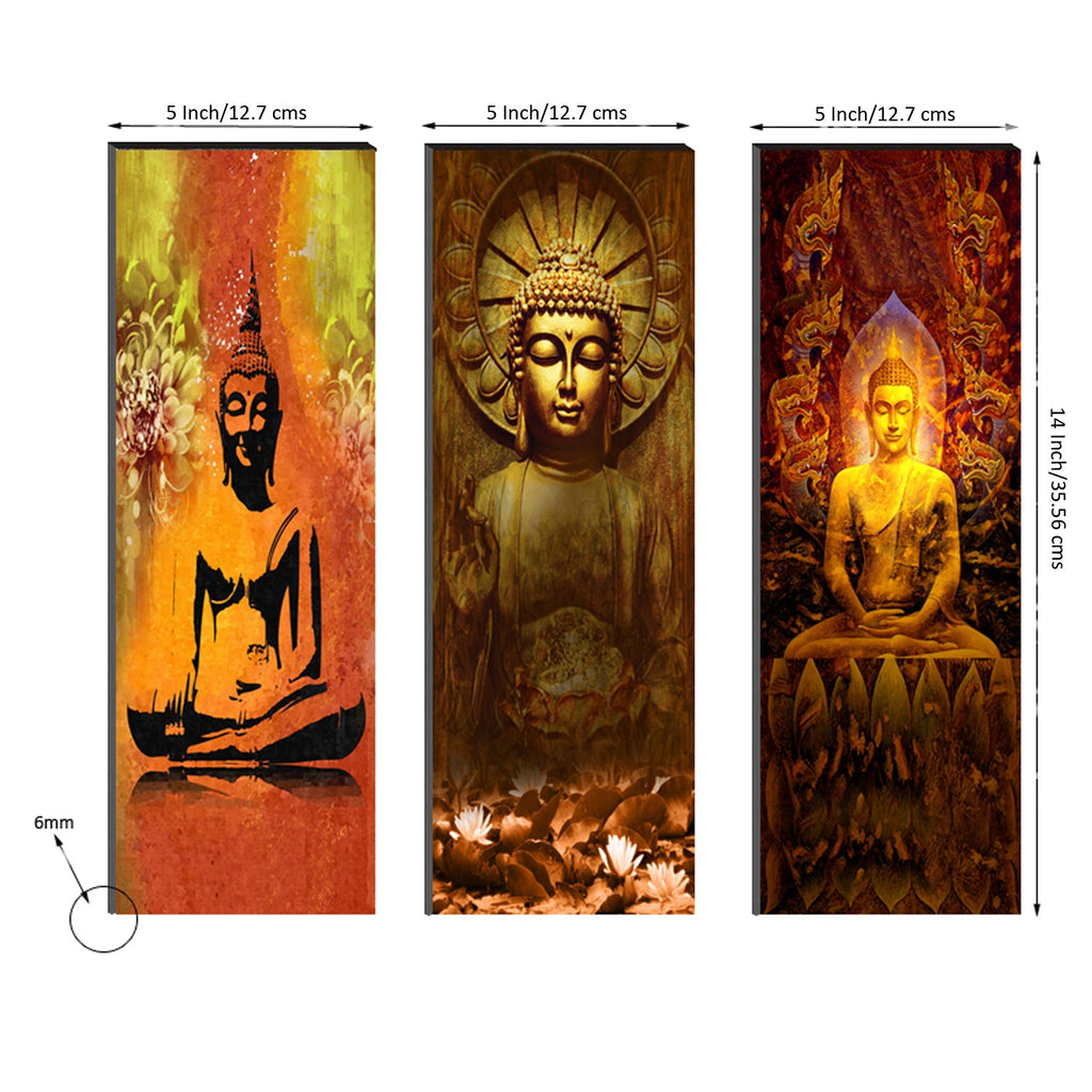 6MM MDF Set of 3 Lord Buddha Satin Matt Texture UV Art Painting Kafalo