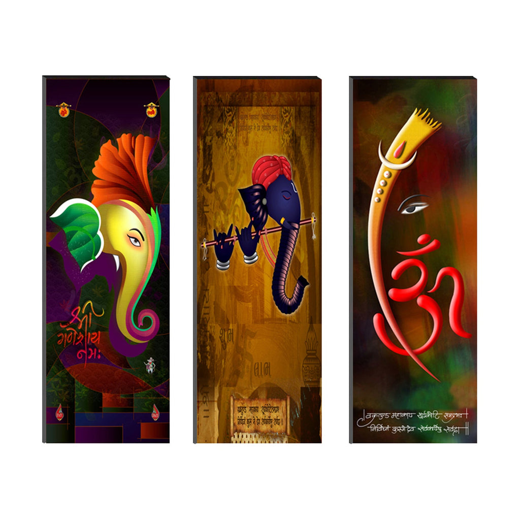 6MM MDF Set of 3 Lord Ganesha Satin Matt Texture UV Art Painting Kafalo
