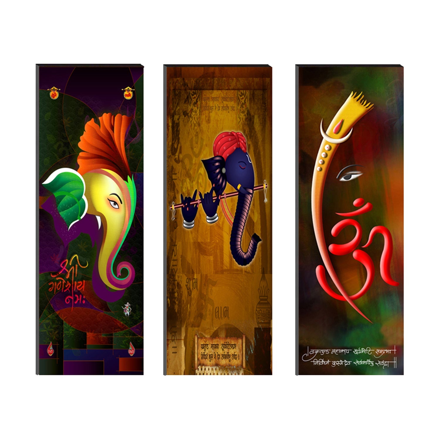 6MM MDF Set of 3 Lord Ganesha Satin Matt Texture UV Art Painting Kafalo