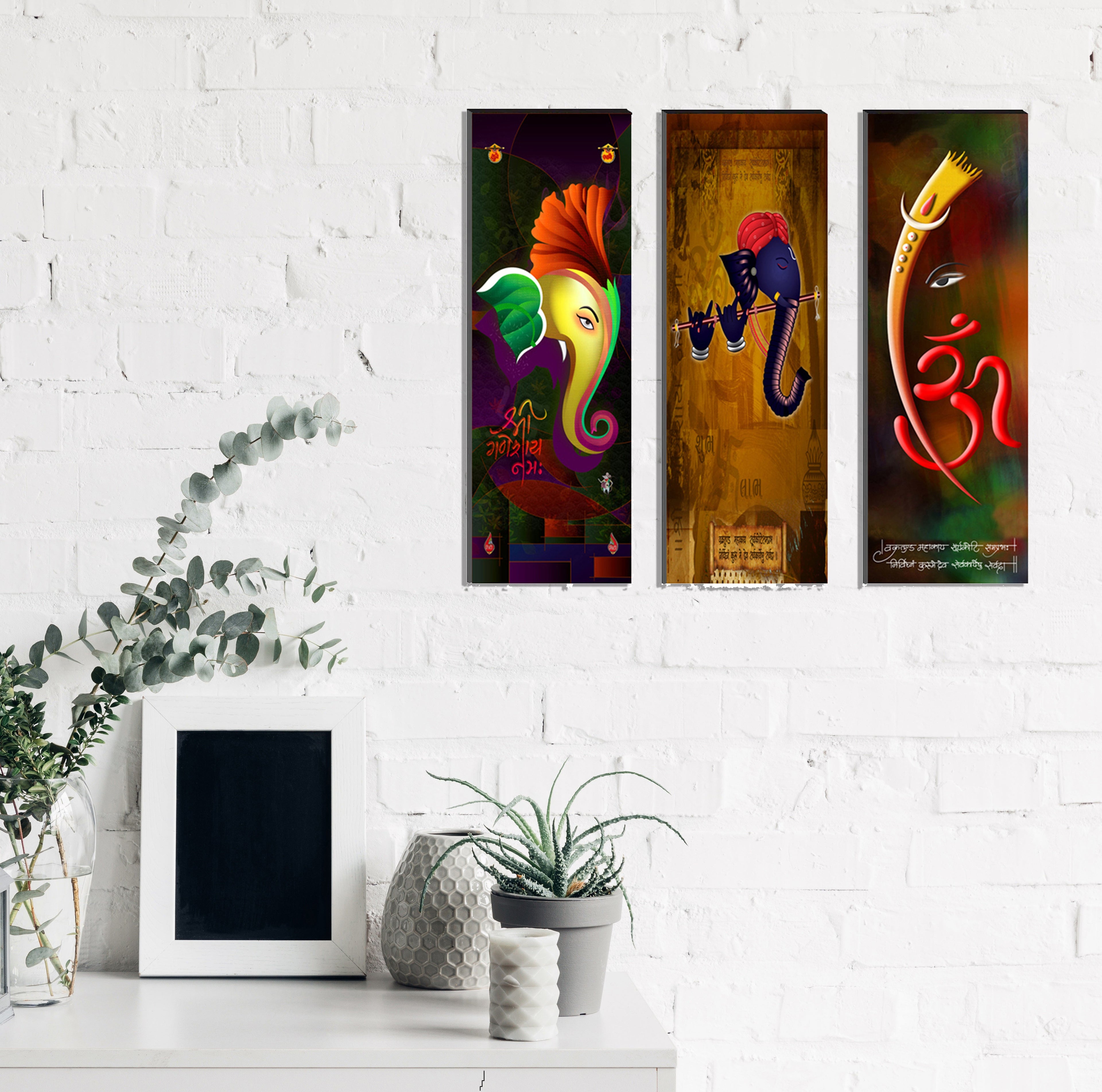 6MM MDF Set of 3 Lord Ganesha Satin Matt Texture UV Art Painting Kafalo