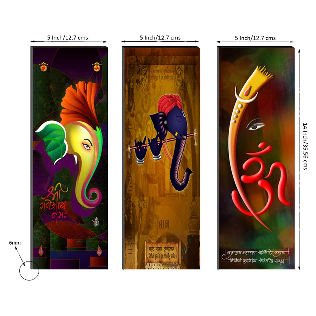 6MM MDF Set of 3 Lord Ganesha Satin Matt Texture UV Art Painting Kafalo