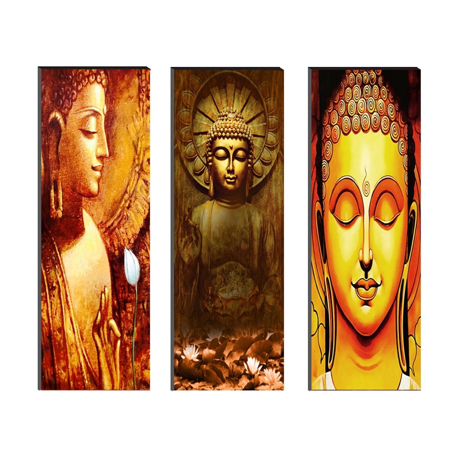 6MM MDF Set of 3 Lord Buddha Satin Matt Texture UV Art Painting Kafalo