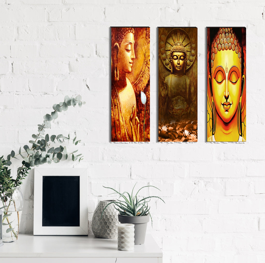 6MM MDF Set of 3 Lord Buddha Satin Matt Texture UV Art Painting Kafalo