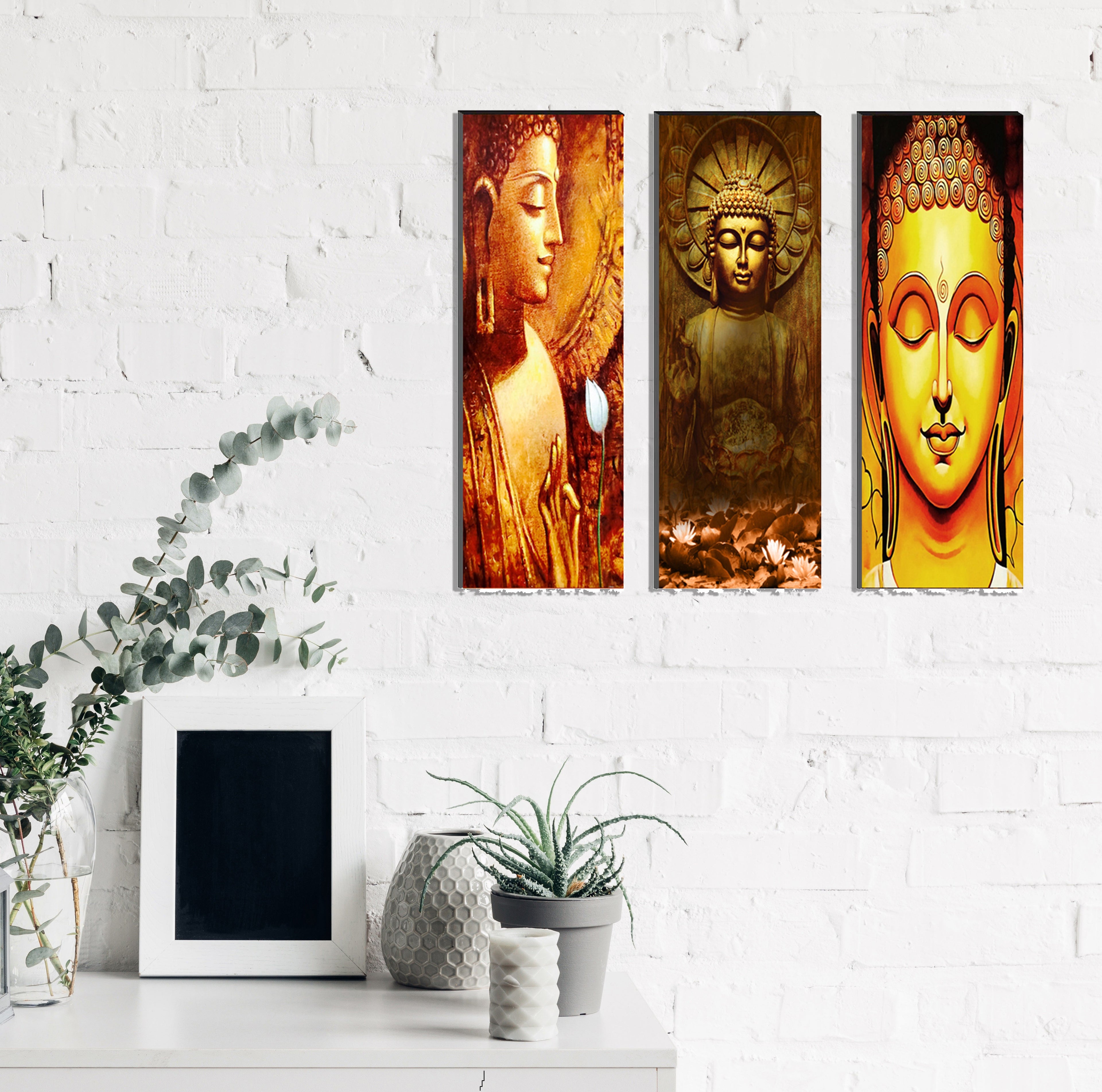 6MM MDF Set of 3 Lord Buddha Satin Matt Texture UV Art Painting Kafalo