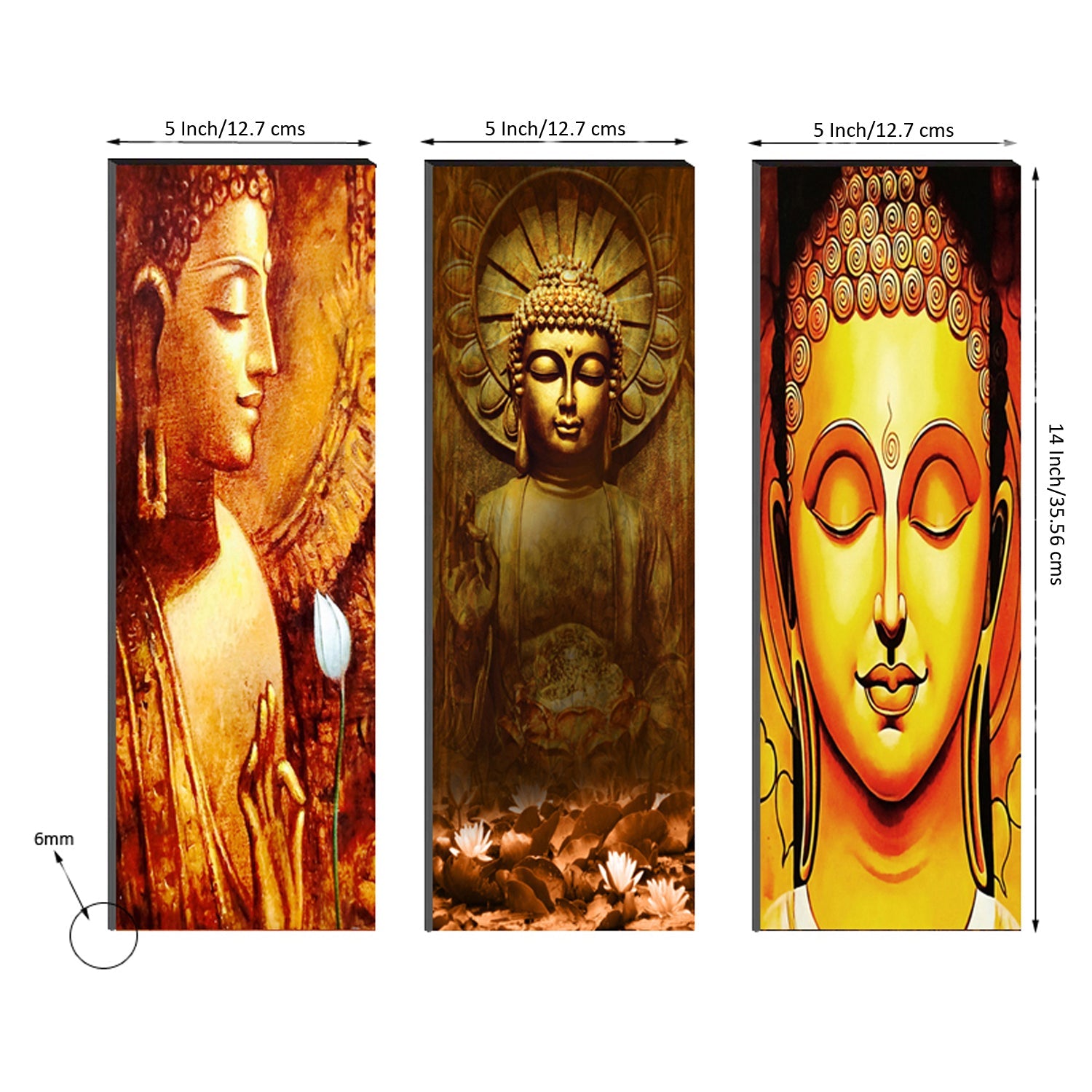 6MM MDF Set of 3 Lord Buddha Satin Matt Texture UV Art Painting Kafalo