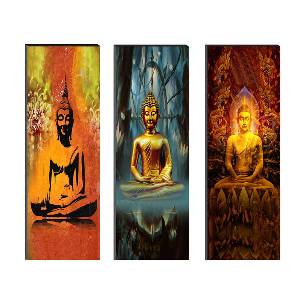 6MM MDF Set of 3 Lord Buddha Satin Matt Texture UV Art Painting Kafalo