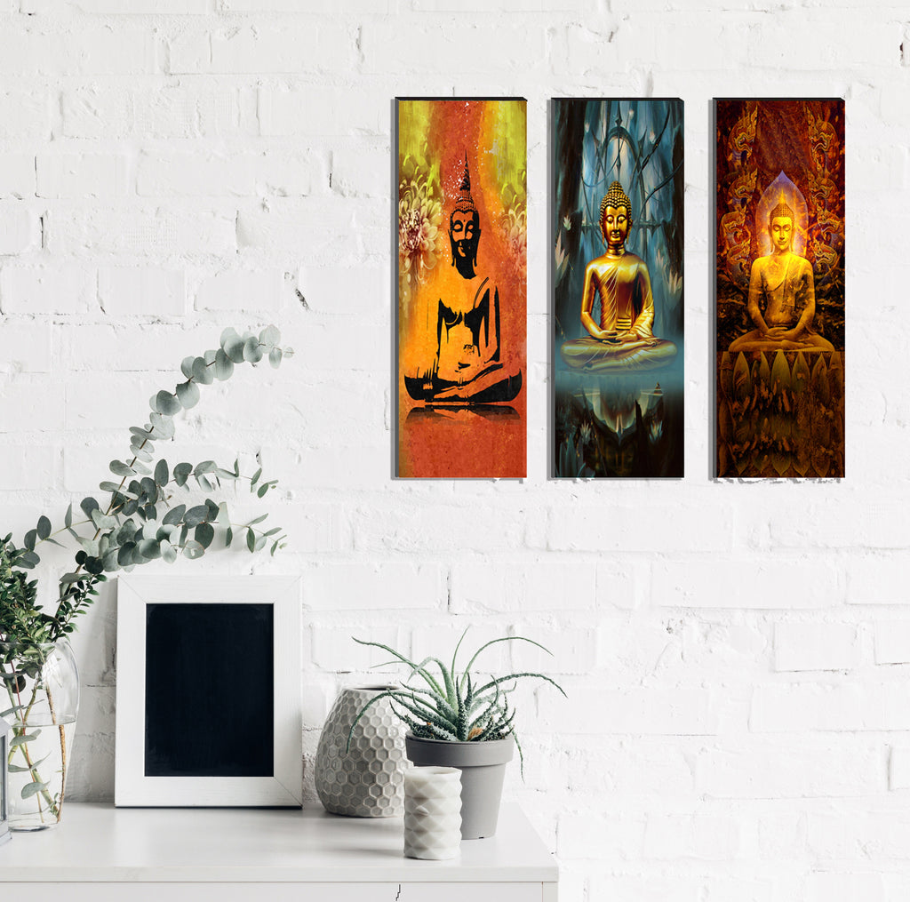 6MM MDF Set of 3 Lord Buddha Satin Matt Texture UV Art Painting Kafalo