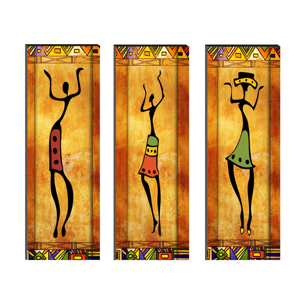 6MM MDF Set of 3 Dancing Tribal Women Satin Matt Texture UV Art Painting Kafalo