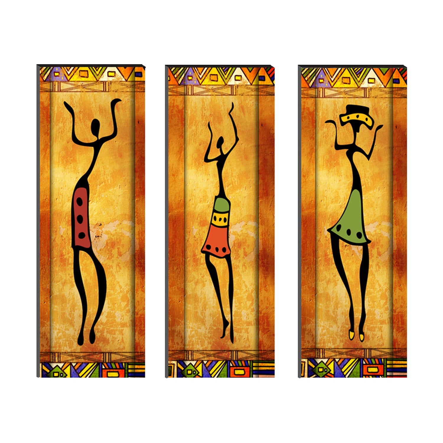 6MM MDF Set of 3 Dancing Tribal Women Satin Matt Texture UV Art Painting Kafalo