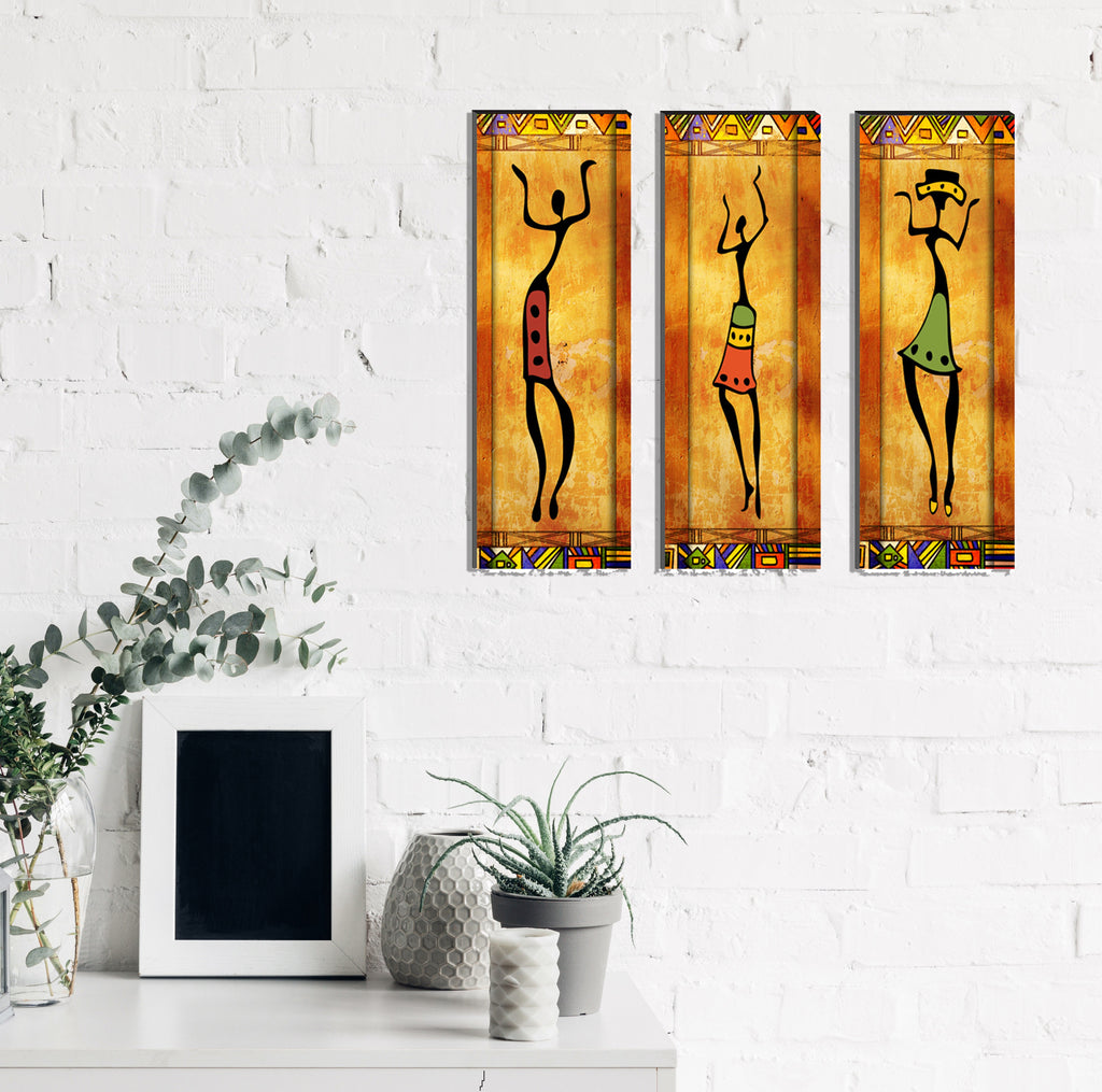 6MM MDF Set of 3 Dancing Tribal Women Satin Matt Texture UV Art Painting Kafalo