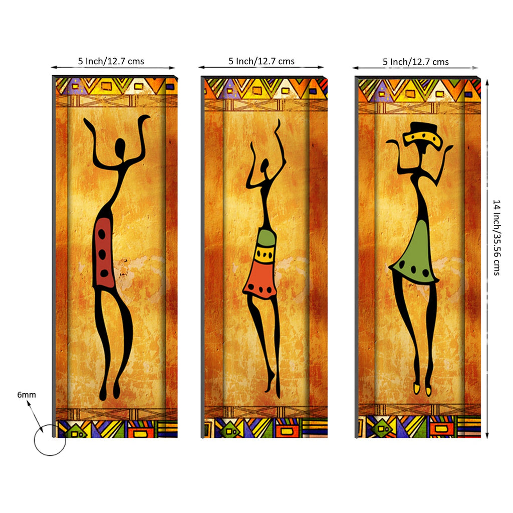 6MM MDF Set of 3 Dancing Tribal Women Satin Matt Texture UV Art Painting Kafalo