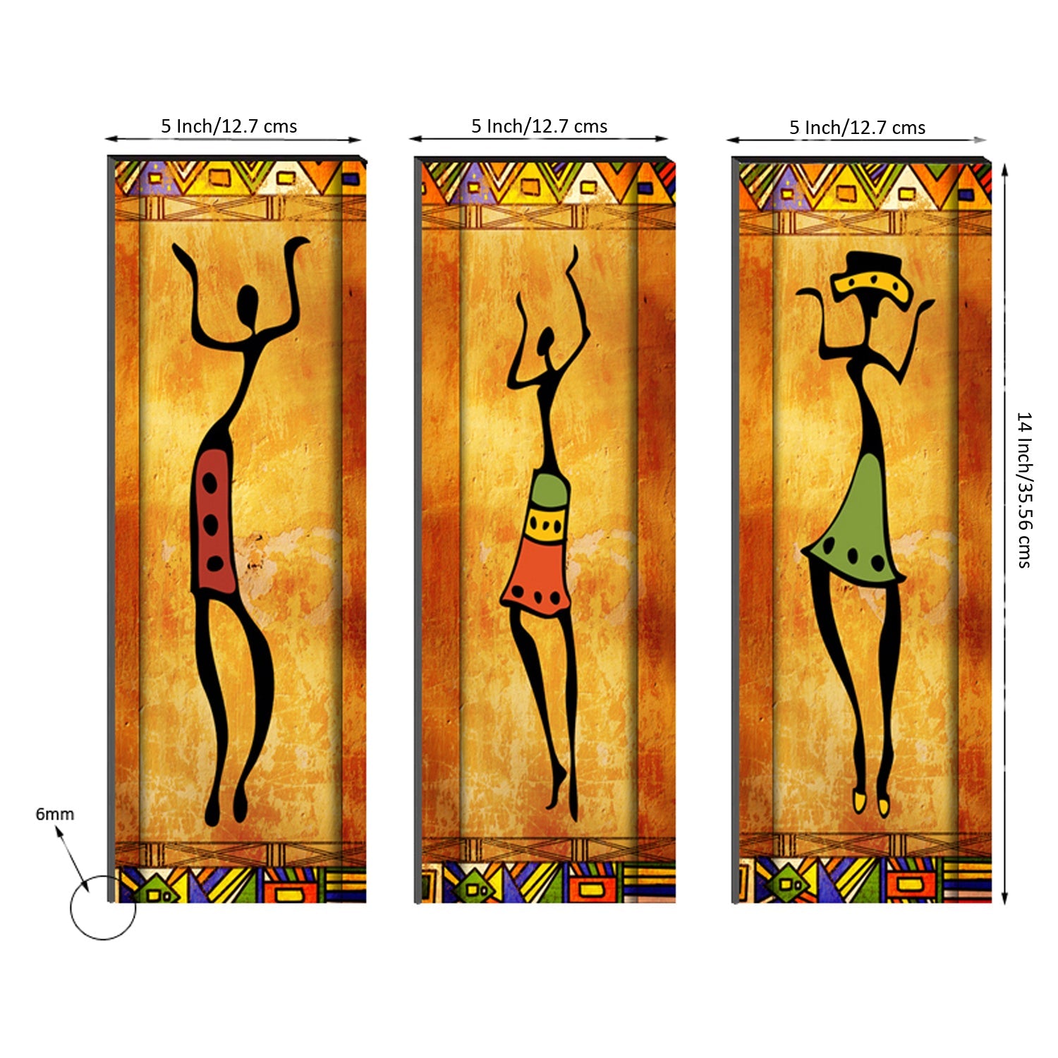6MM MDF Set of 3 Dancing Tribal Women Satin Matt Texture UV Art Painting Kafalo