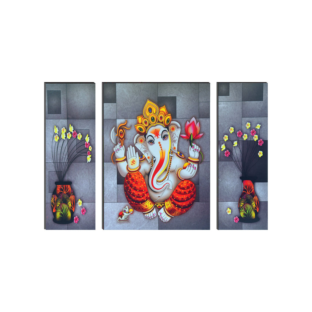 6MM MDF Set of 3 Lord Ganesha Satin Matt Texture UV Art Painting Kafalo