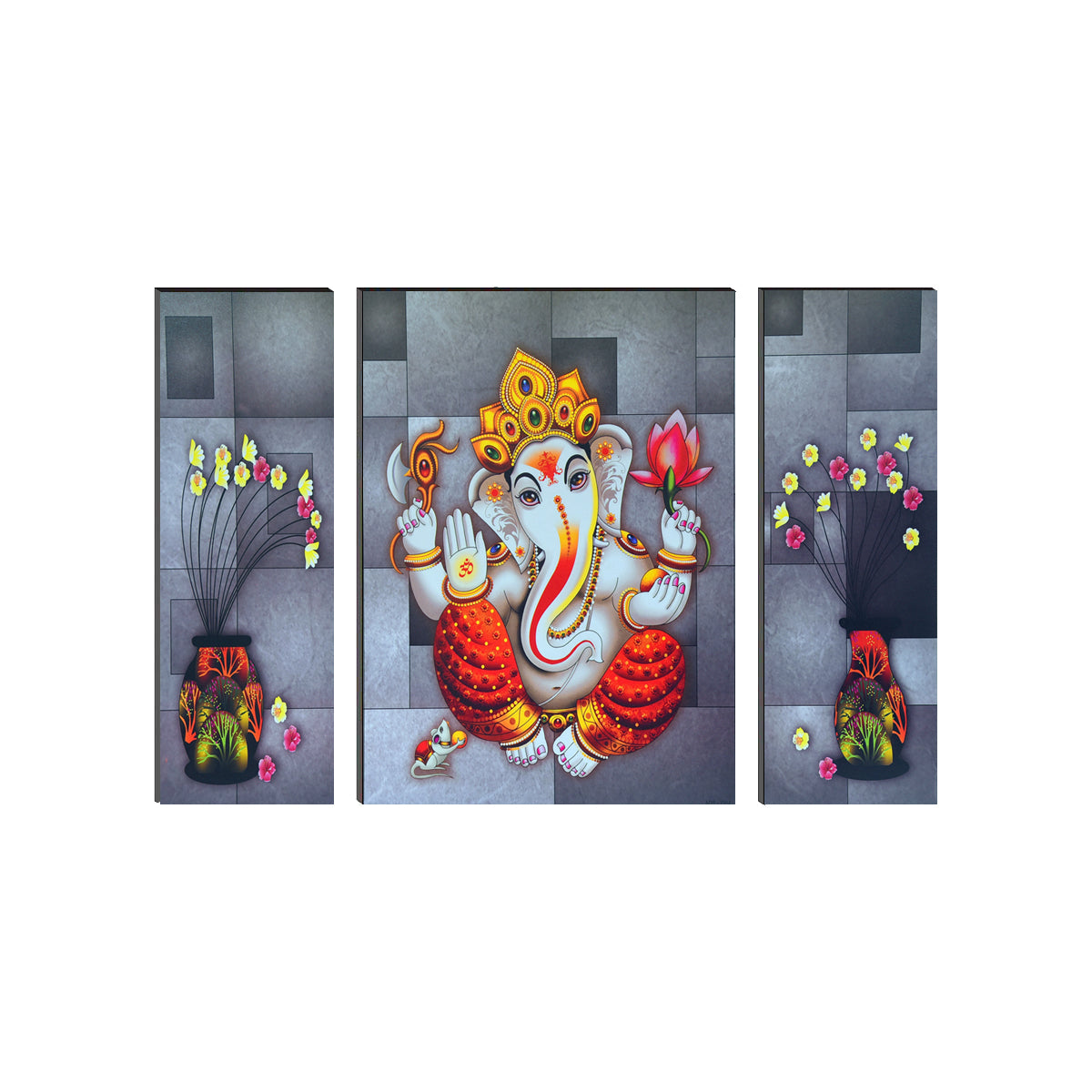6MM MDF Set of 3 Lord Ganesha Satin Matt Texture UV Art Painting Kafalo