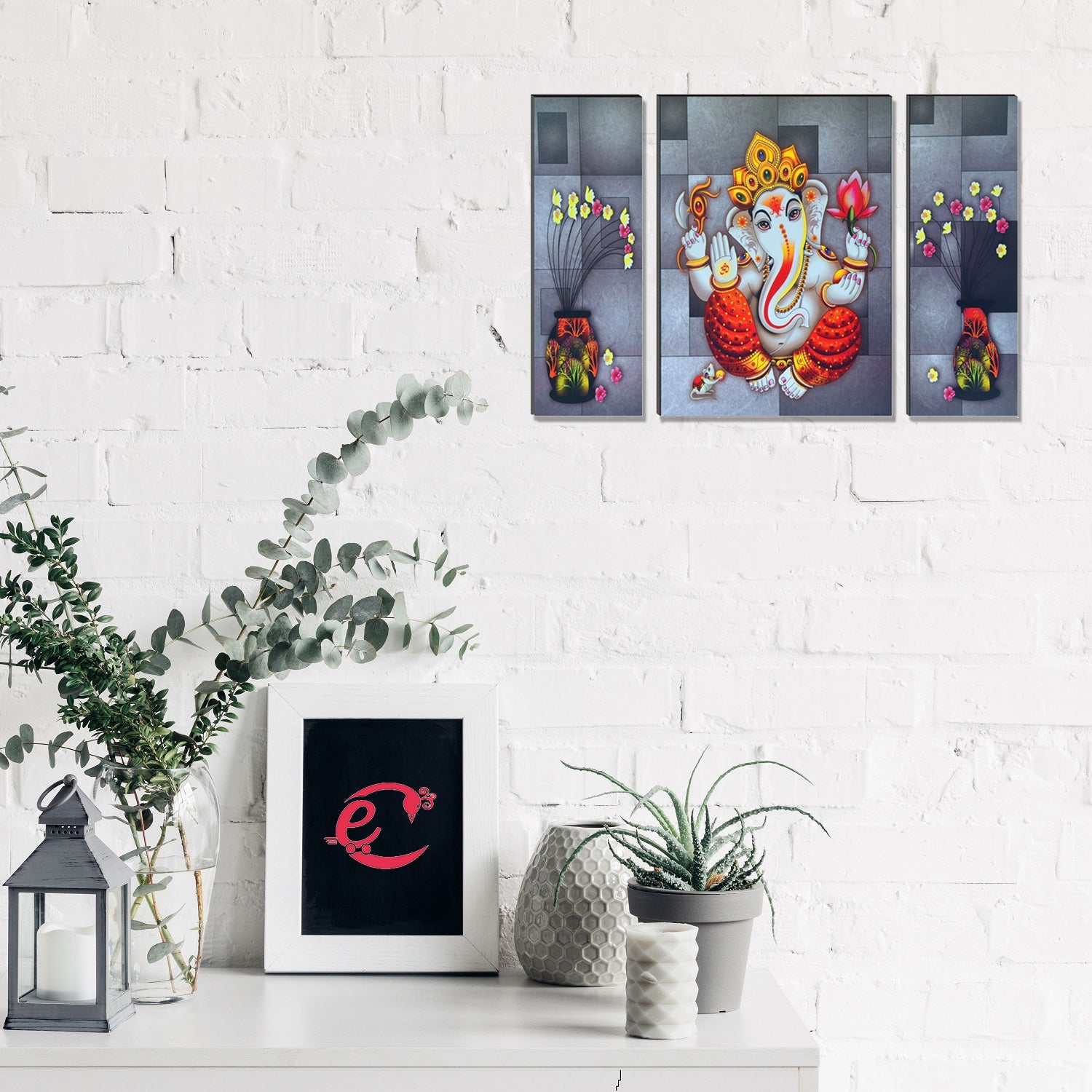 6MM MDF Set of 3 Lord Ganesha Satin Matt Texture UV Art Painting Kafalo