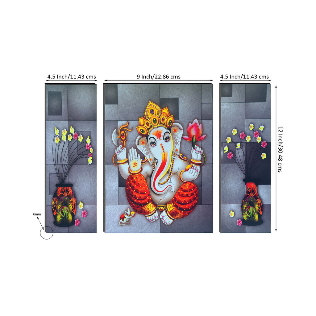 6MM MDF Set of 3 Lord Ganesha Satin Matt Texture UV Art Painting Kafalo