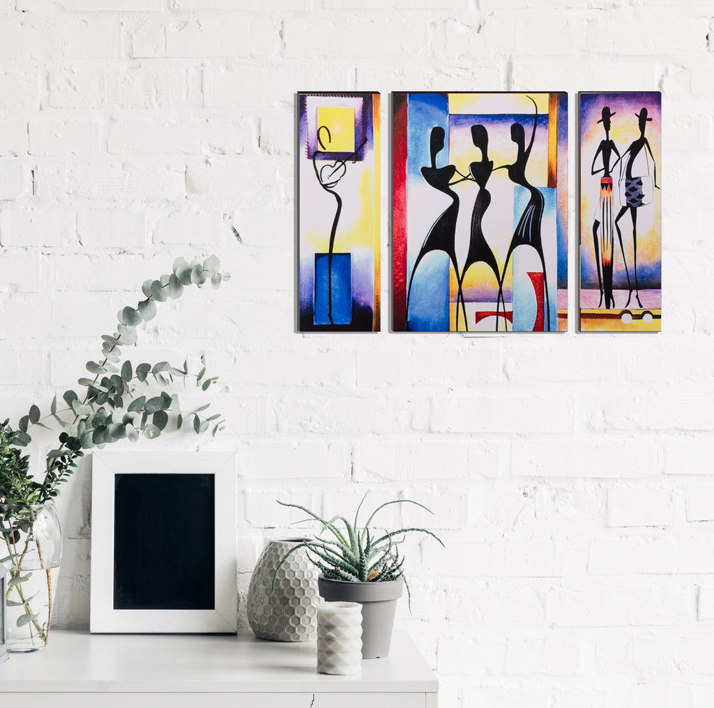 6MM MDF Set of 3 Dancing Tribal Women Satin Matt Texture UV Art Painting Kafalo