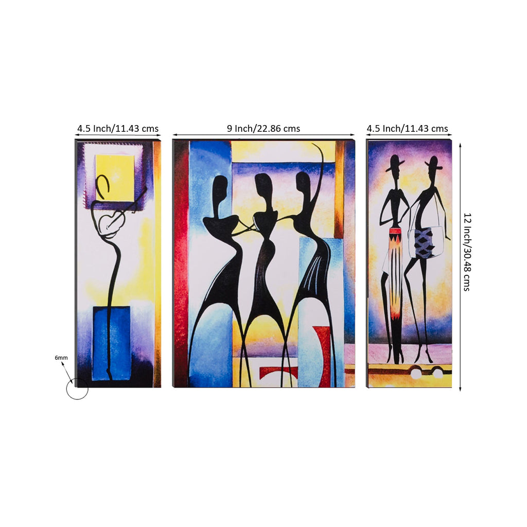 6MM MDF Set of 3 Dancing Tribal Women Satin Matt Texture UV Art Painting Kafalo