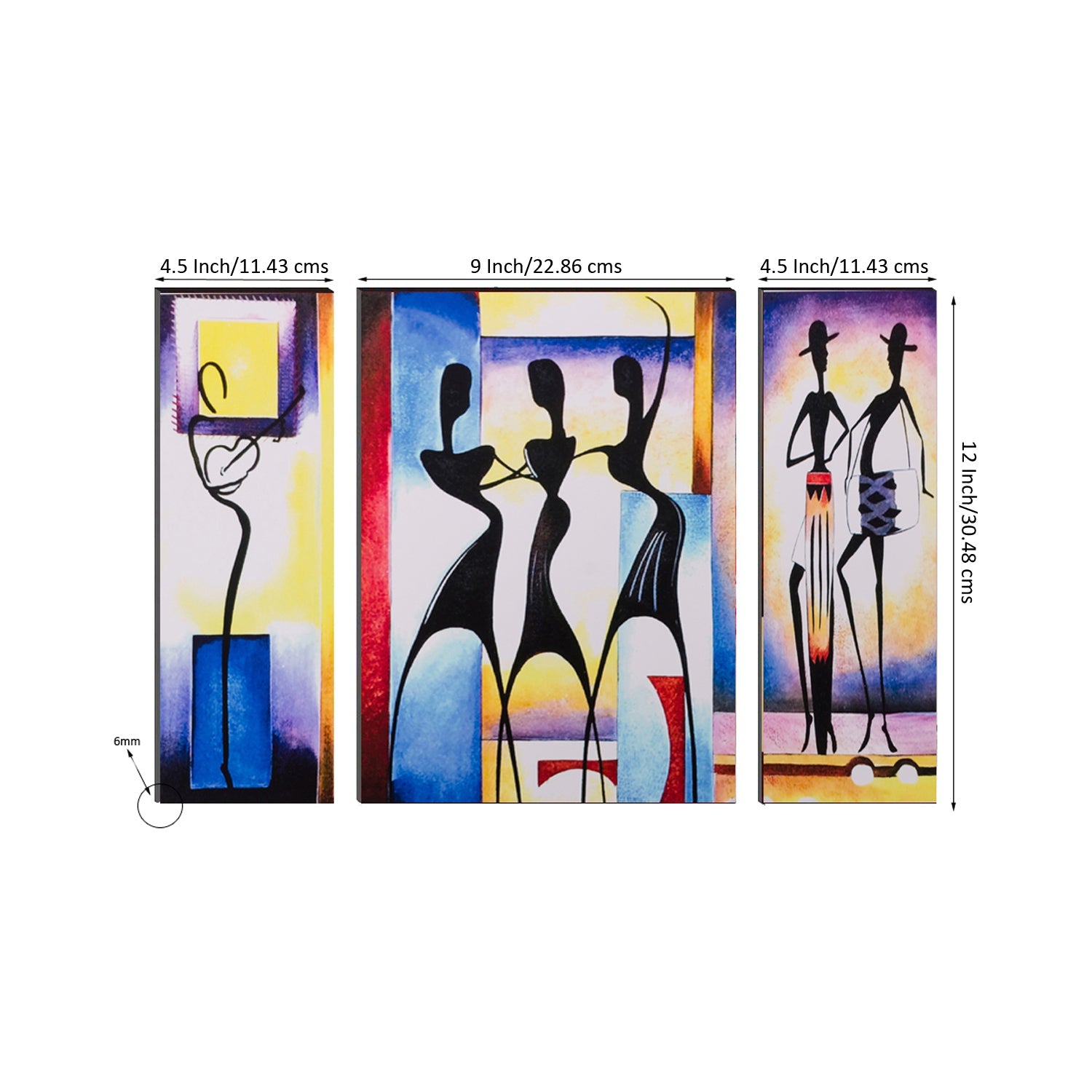 6MM MDF Set of 3 Dancing Tribal Women Satin Matt Texture UV Art Painting Kafalo