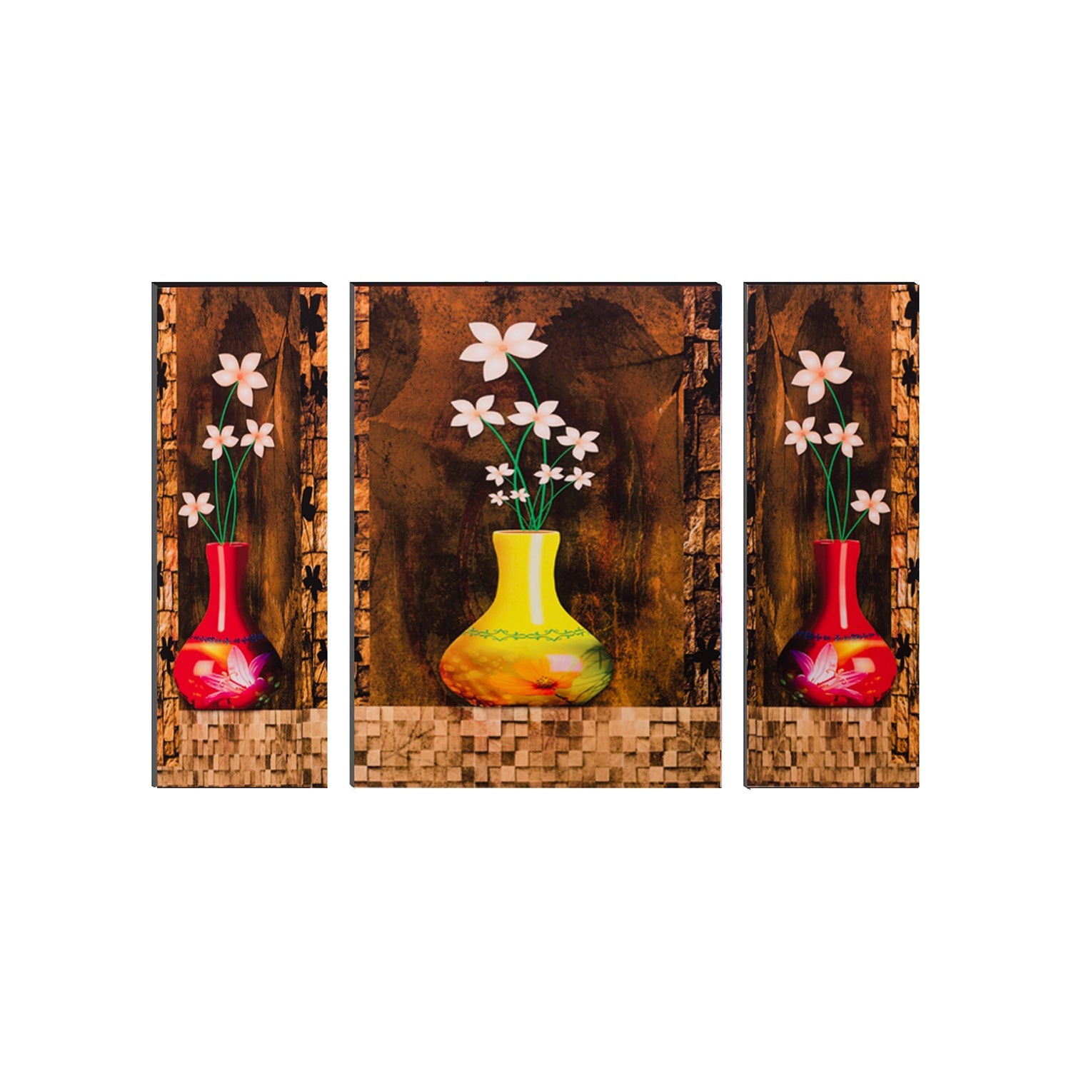 6MM MDF Set of 3 Botanical Floral Satin Matt Texture UV Art Painting Kafalo