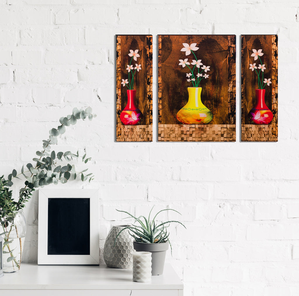 6MM MDF Set of 3 Botanical Floral Satin Matt Texture UV Art Painting Kafalo
