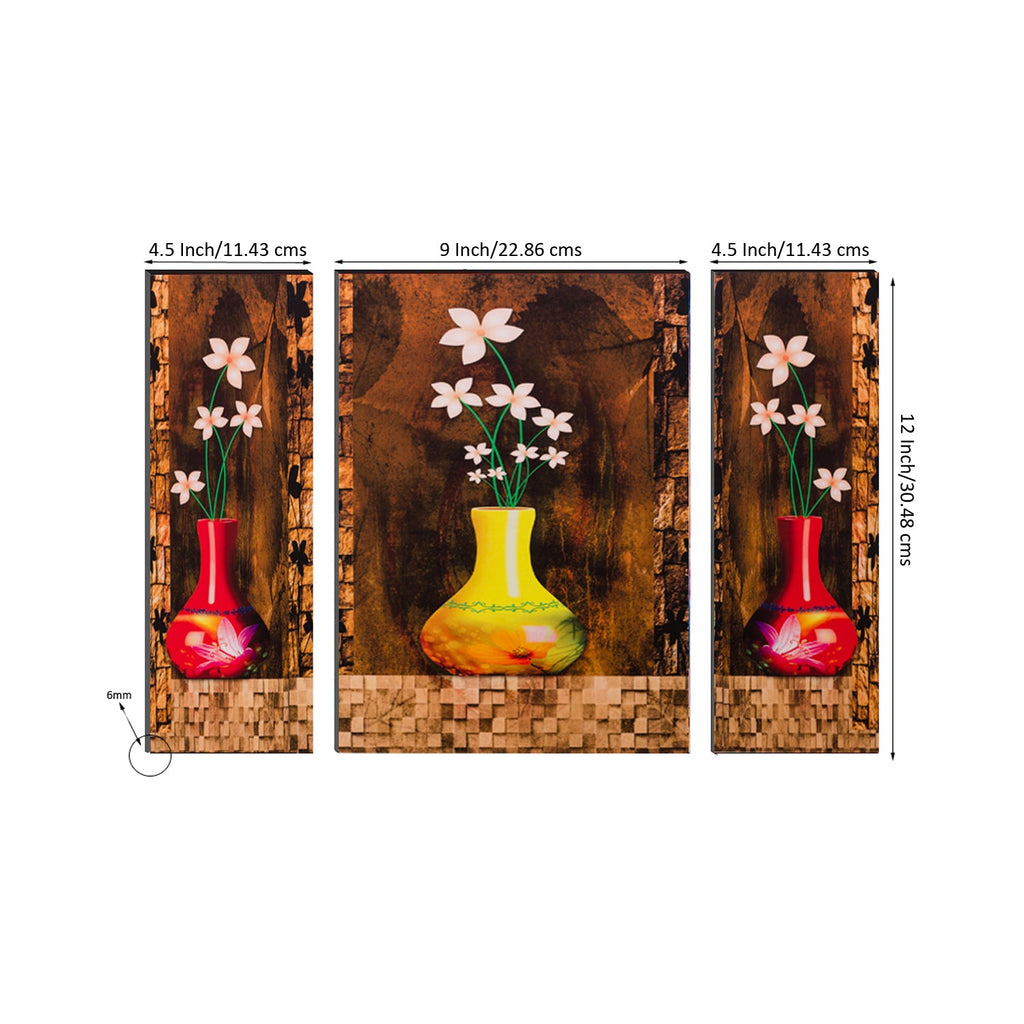 6MM MDF Set of 3 Botanical Floral Satin Matt Texture UV Art Painting Kafalo