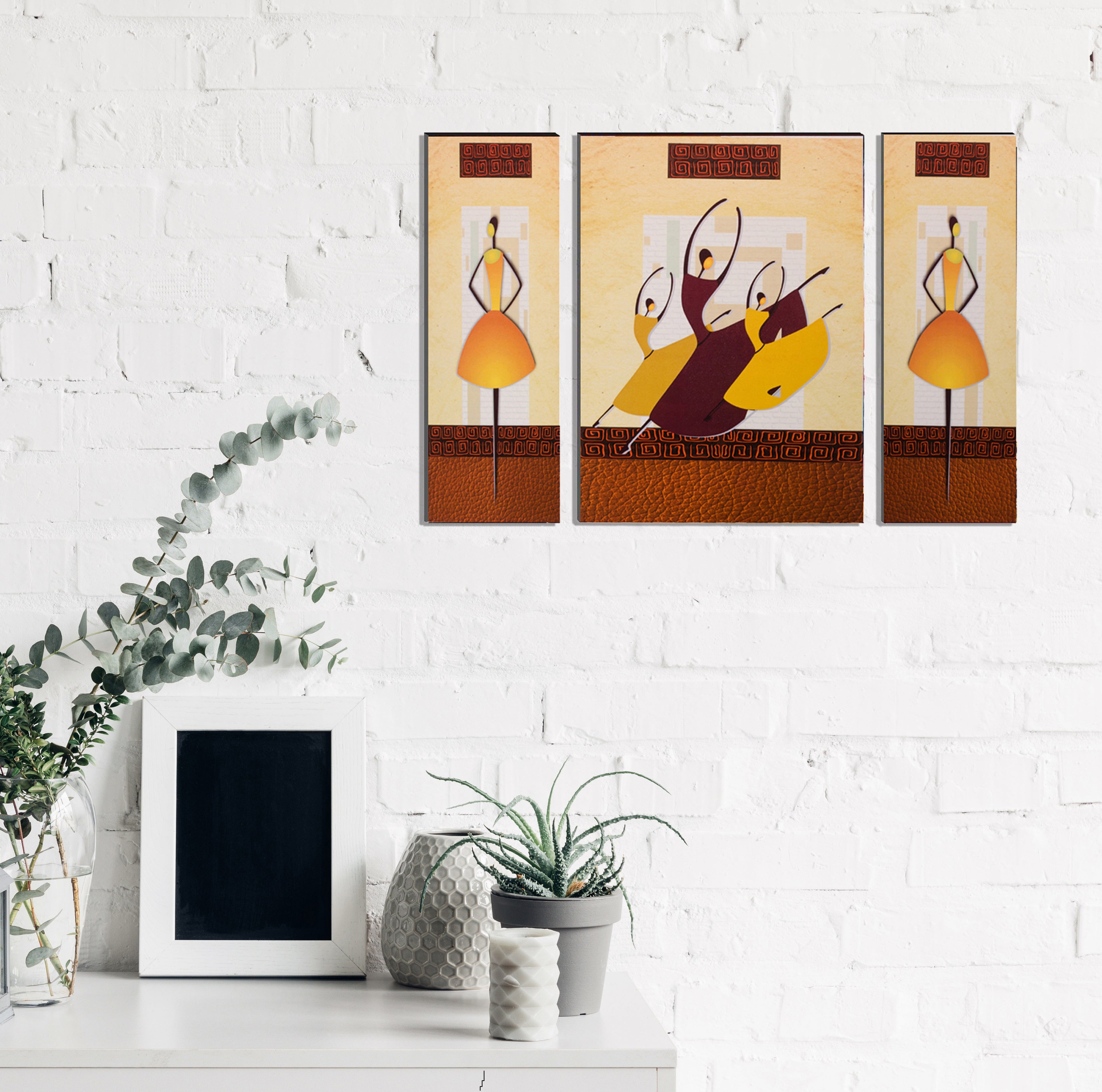 6MM MDF Set of 3 Dancing Tribal Women Satin Matt Texture UV Art Painting Kafalo