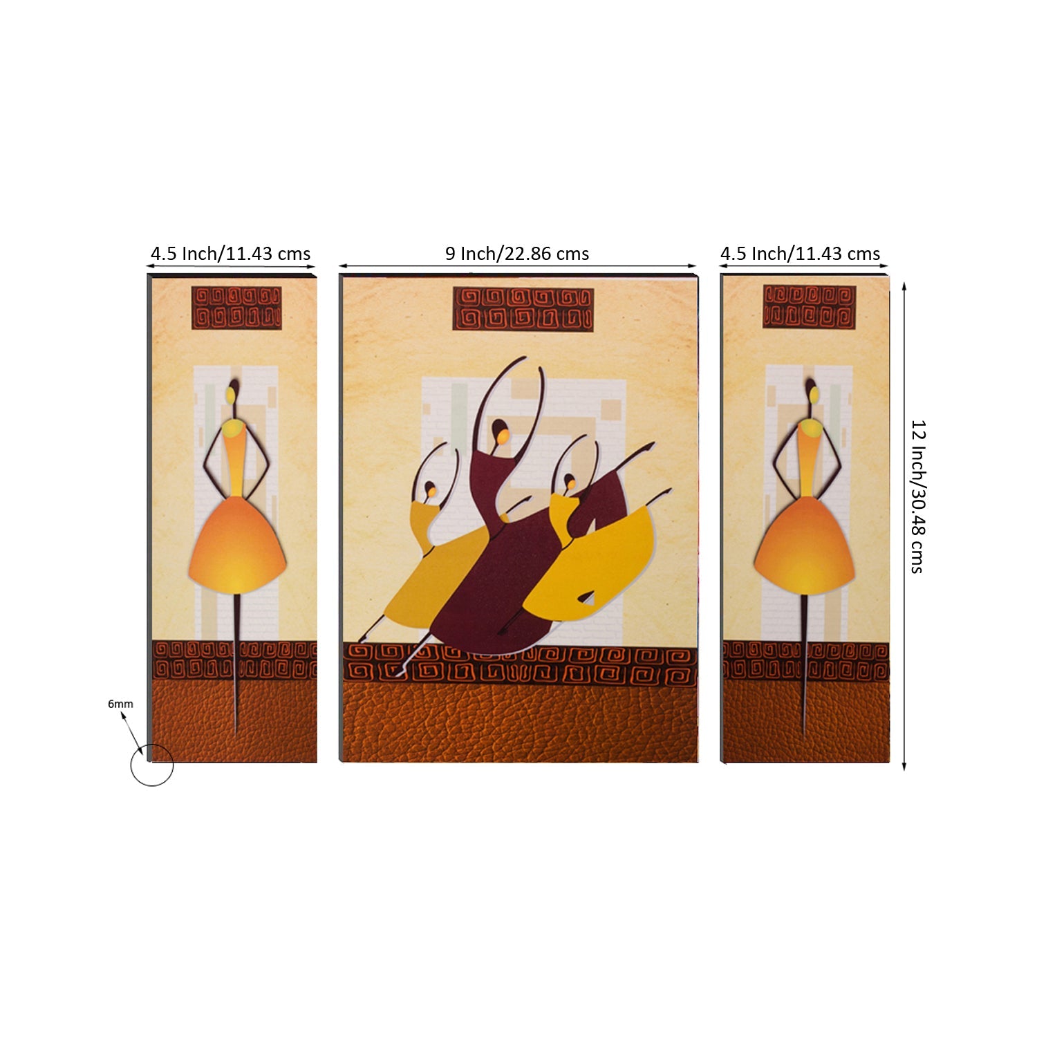 6MM MDF Set of 3 Dancing Tribal Women Satin Matt Texture UV Art Painting Kafalo
