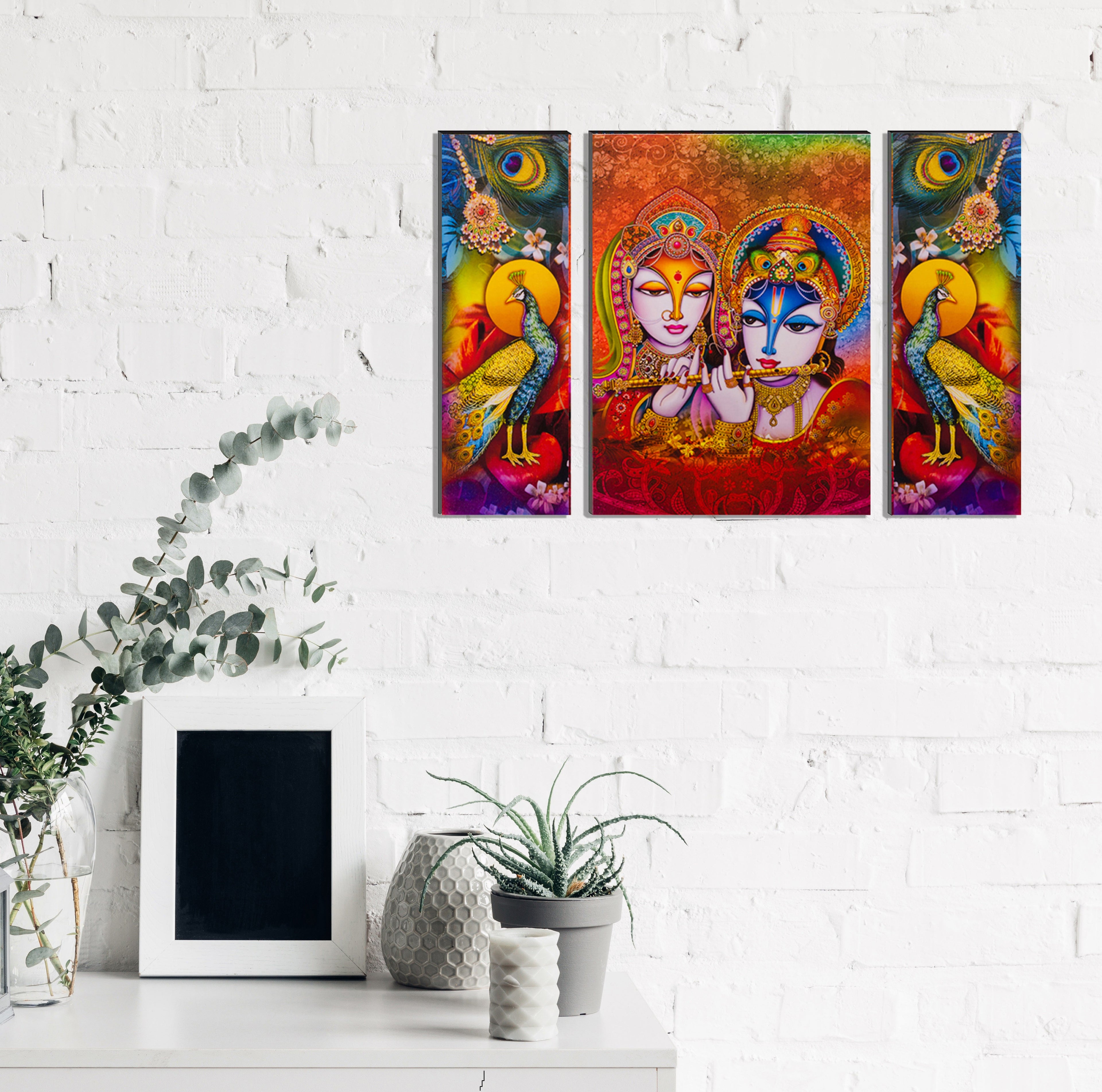 6MM MDF Set of 3 Radha Krishna Satin Matt Texture UV Art Painting Kafalo