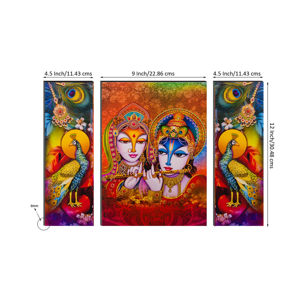 6MM MDF Set of 3 Radha Krishna Satin Matt Texture UV Art Painting Kafalo