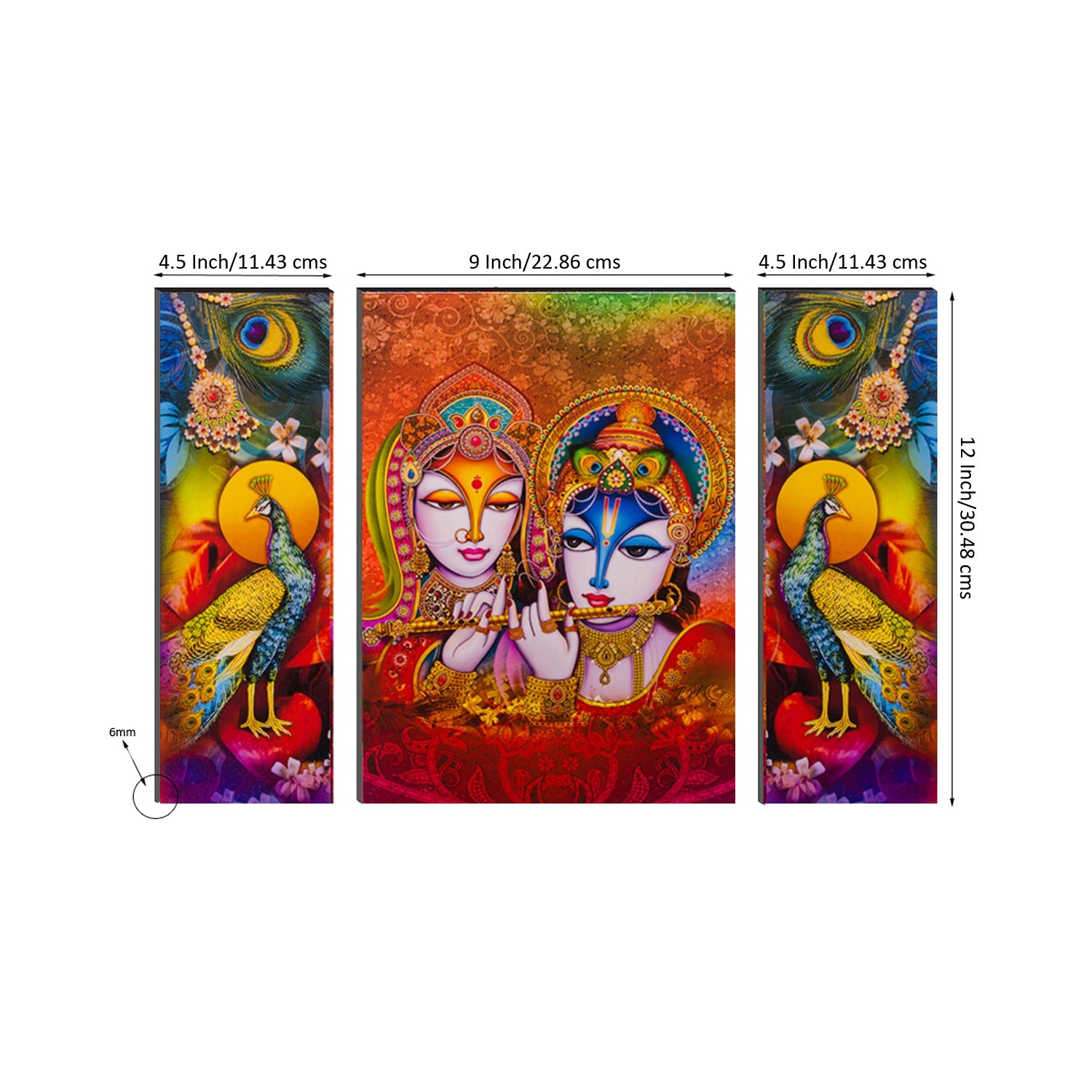 6MM MDF Set of 3 Radha Krishna Satin Matt Texture UV Art Painting Kafalo