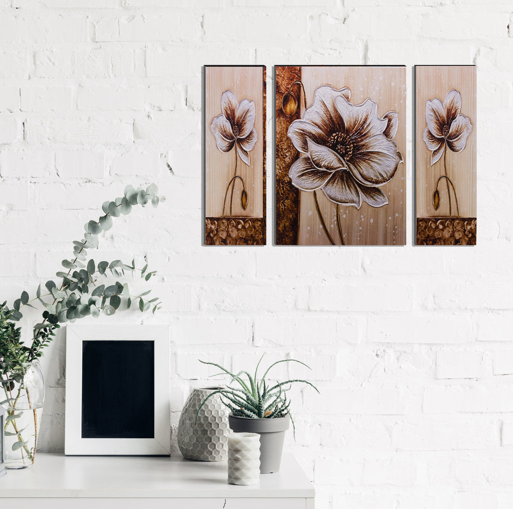 6MM MDF Set of 3 Botanical Floral Satin Matt Texture UV Art Painting Kafalo