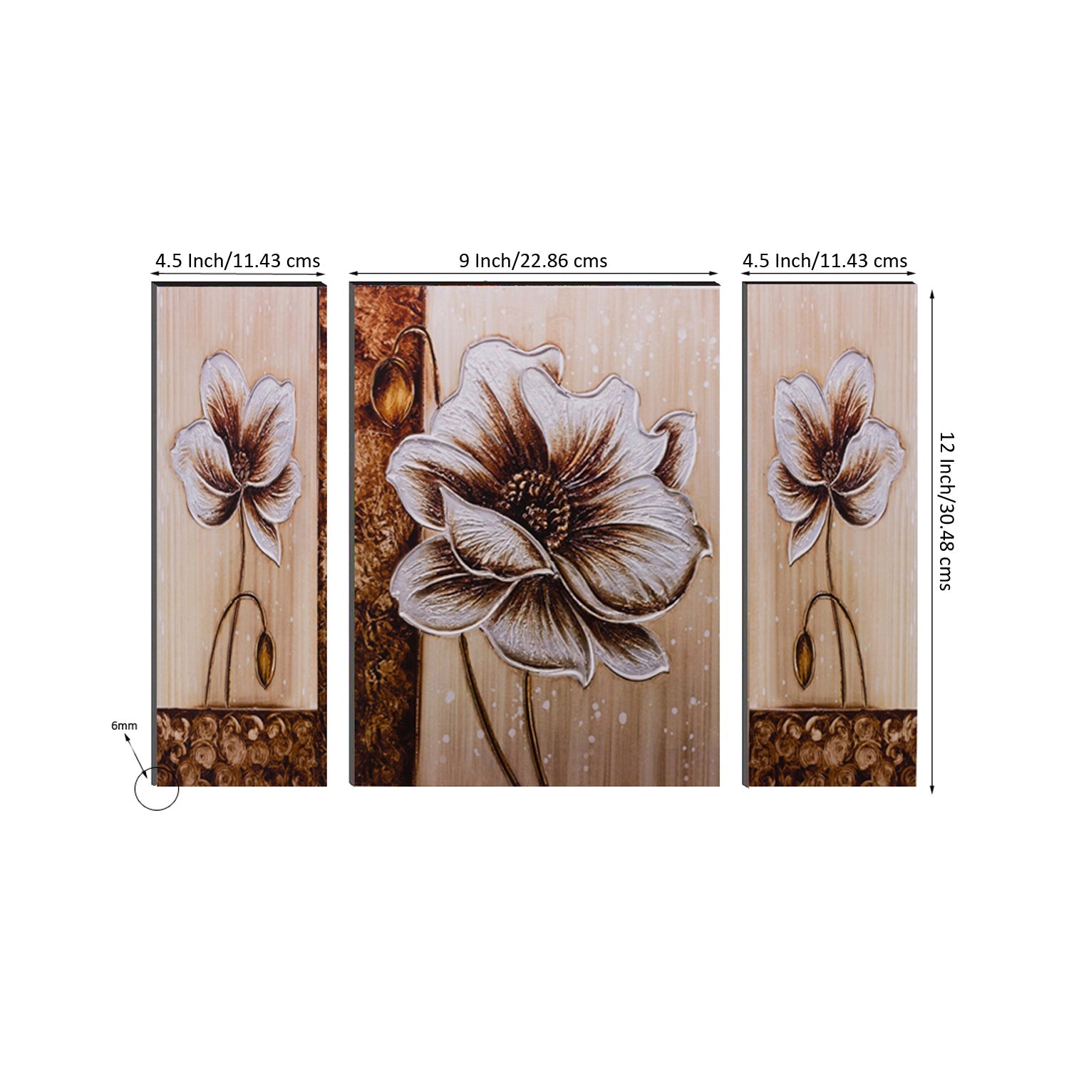 6MM MDF Set of 3 Botanical Floral Satin Matt Texture UV Art Painting Kafalo