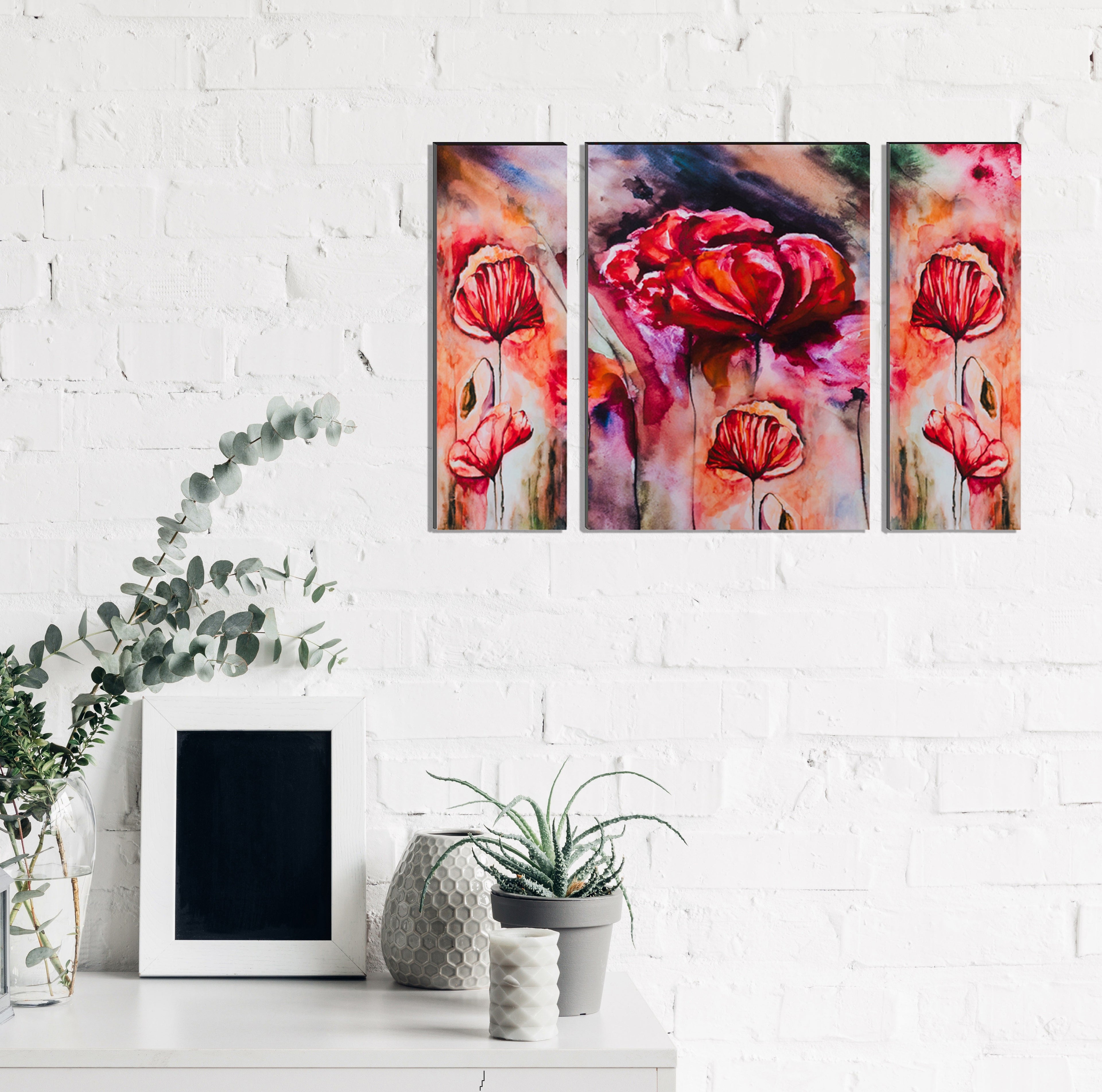 6MM MDF Set of 3 Floral Satin Matt Texture UV Art Painting Kafalo