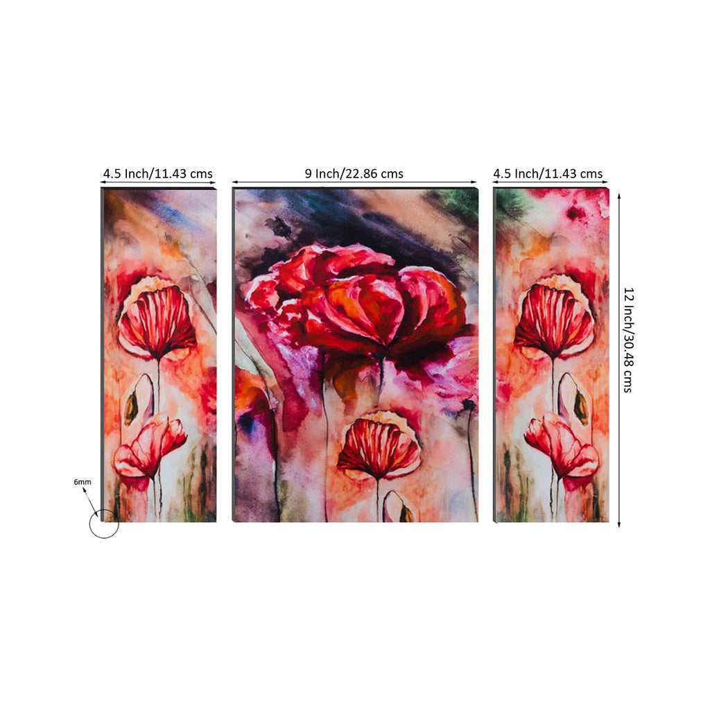 6MM MDF Set of 3 Floral Satin Matt Texture UV Art Painting Kafalo