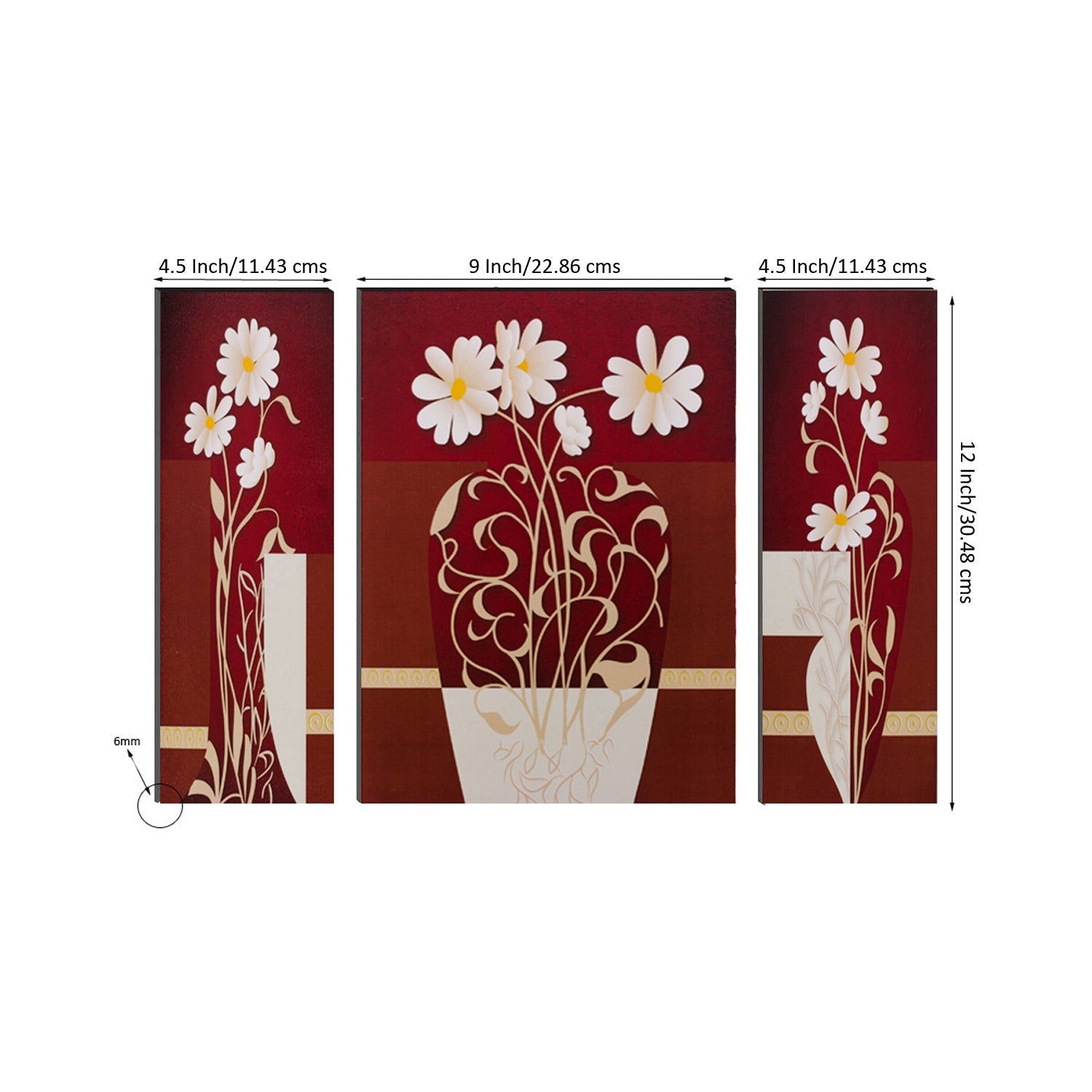 6MM MDF Set of 3 Botanical Floral Satin Matt Texture UV Art Painting Kafalo